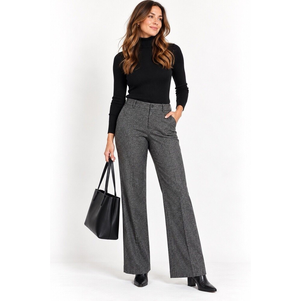 Talbots Windsor Gray Speckled Wool Blend Wide Leg Trousers Size 8P Petite